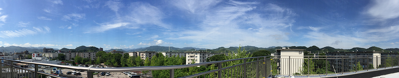 施設から見た周辺環境。住宅地と緑が広がる風景。